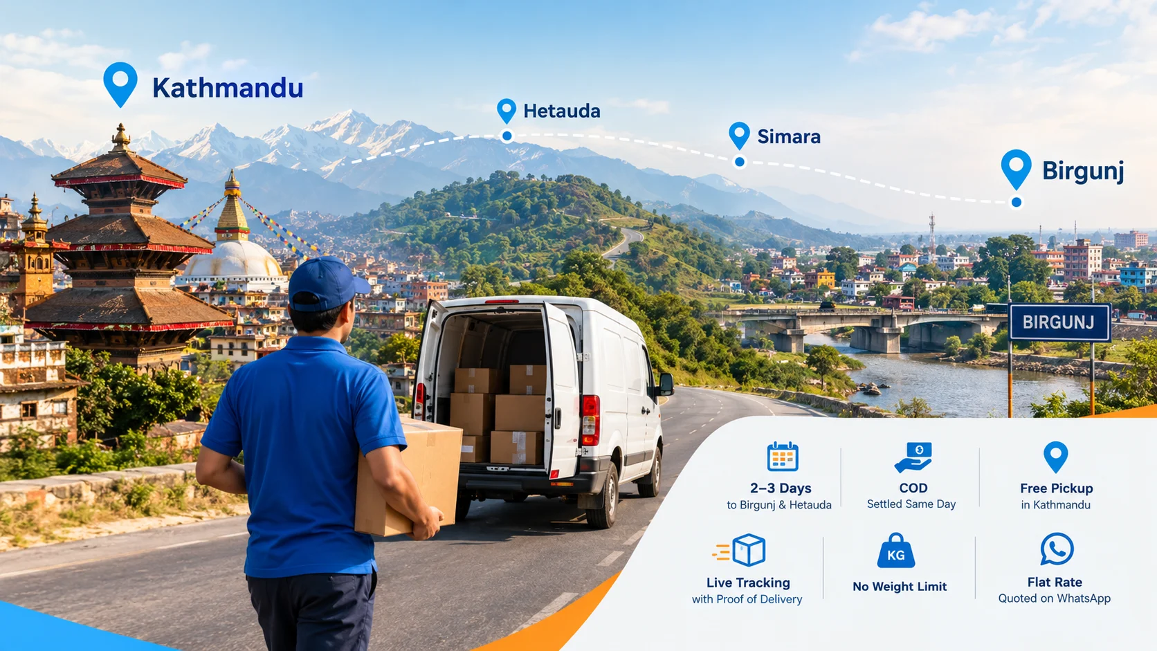 Courier Service from Kathmandu to Birgunj (Also Hetauda and Simara)